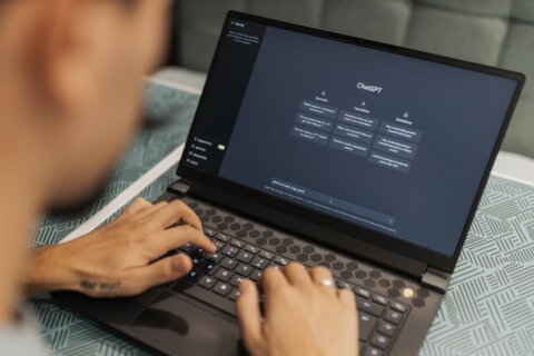 a person using a laptop computer with a website on it